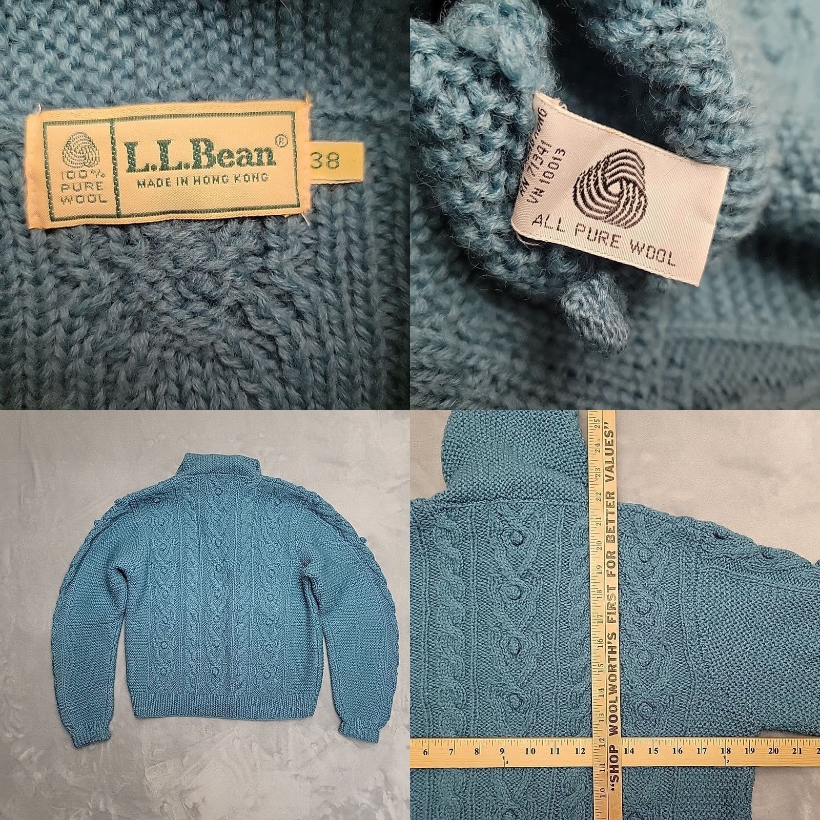 Vintage Vintage L.L. Bean Sweater Cardigan Womens 38 Teal Wool Cable Knit Shawl Collar Zip Front Size XS / US 0-2 / IT 36-38 - 8 Thumbnail
