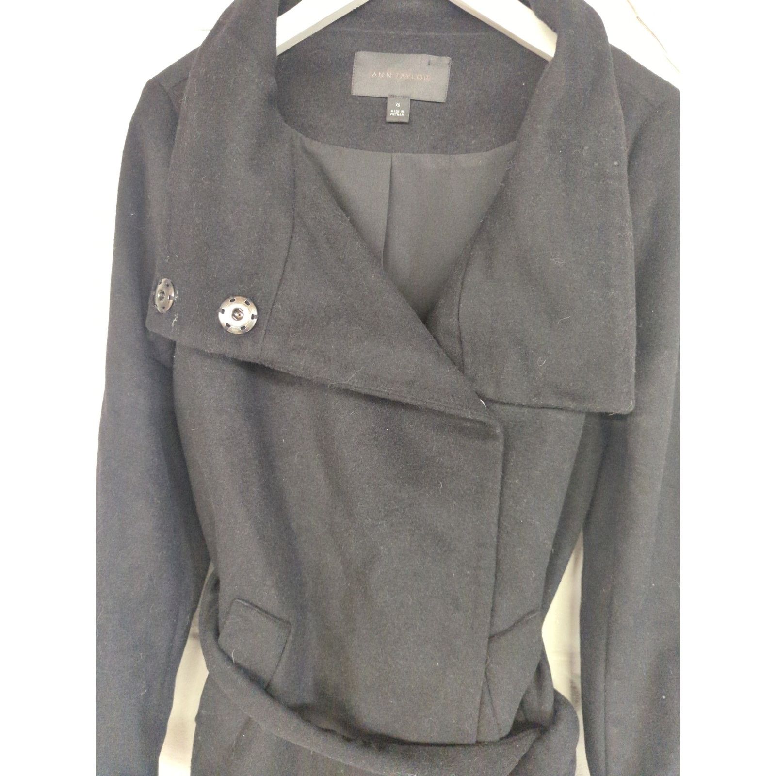 Ann Taylor New Ann Taylor Sz XS Black Wool Belted Funnel Neck Pea Coat Size XS / US 0-2 / IT 36-38 - 6 Thumbnail