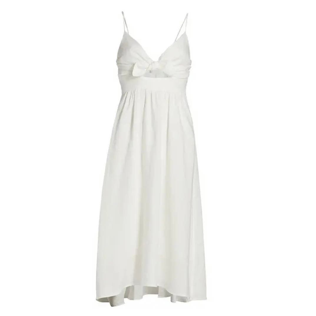 image of A L C New A.l.c Daniela Linen Cutout Tie-Front Midi Dress in White, Women's (Size XS)