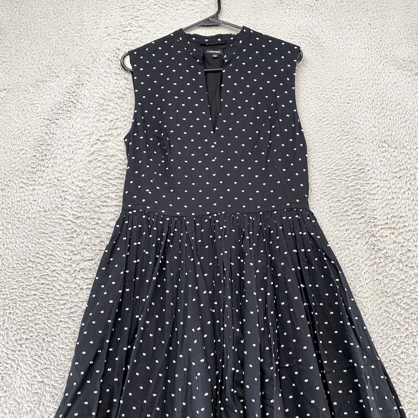 Vintage J. Peterman Dress Womens Black Midi Fit Flare High Neck Polka Dot Cotton 8 Size M / US 6-8 / IT 42-44 - 3 Thumbnail