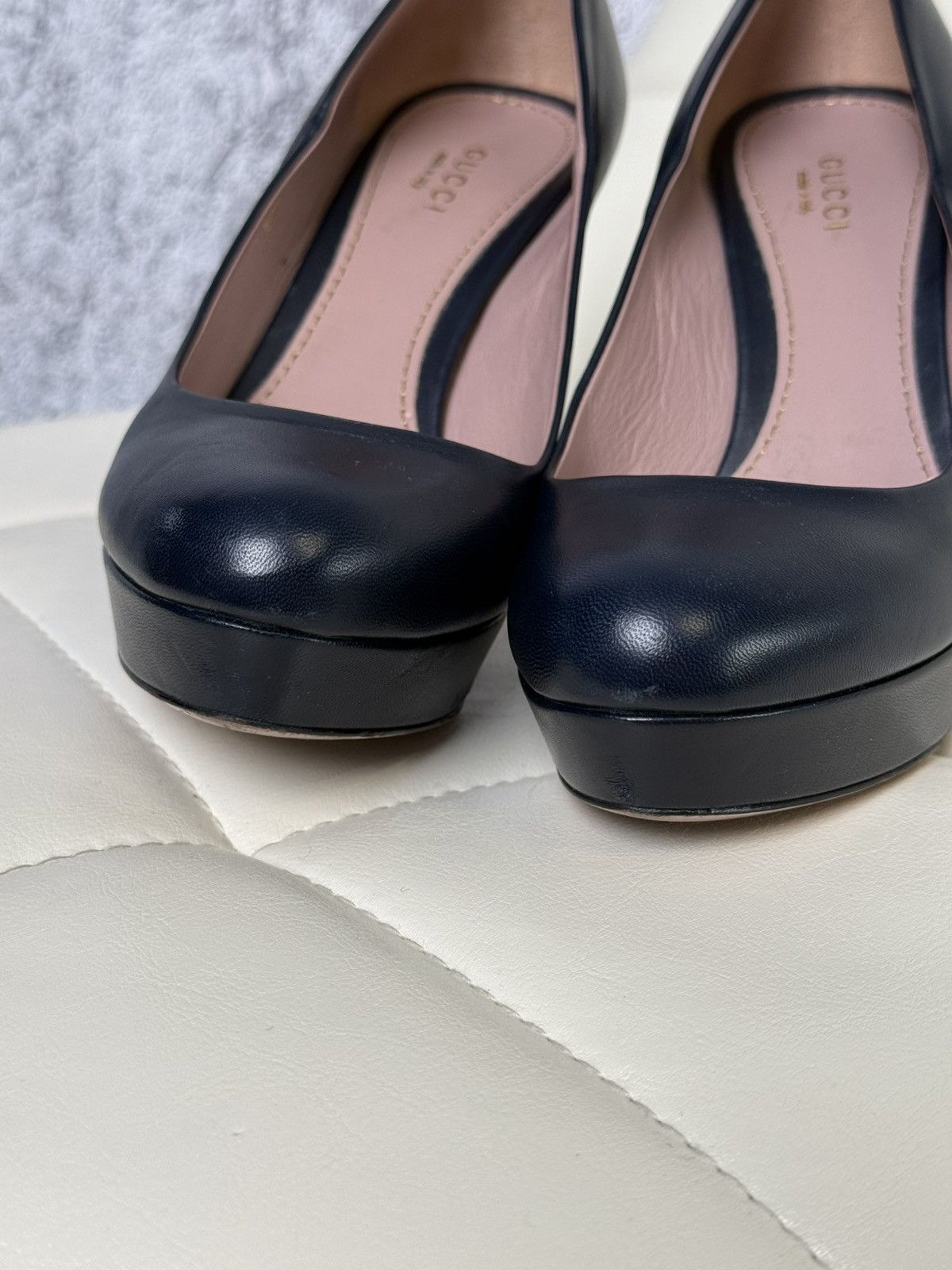 Gucci Gucci Dark Navy Leather Platform Pumps Heels Shoes (309999) Size US 7 / IT 37 - 18 Thumbnail