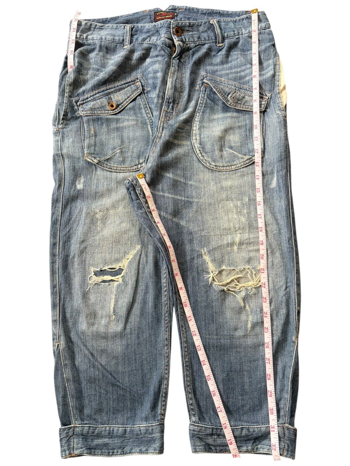 Beauty Beast Vintage Japanese Brand Buckle Back Distress Bush Pant Jeans Size 31" - 7 Thumbnail