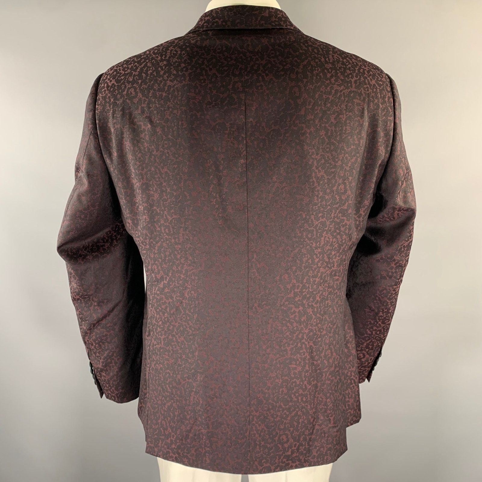 Emporio Armani EMPORIO ARMANI 46 Black Burgundy Leopard Print Sport Coat Size 46R - 4 Thumbnail