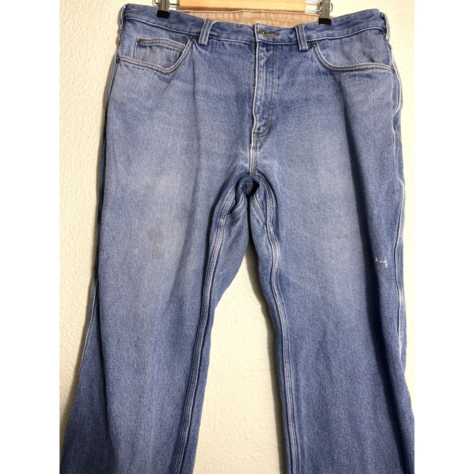CO Duluth Mens Jeans 38x30 Medium Wash Flannel Lined Straight Paint Stains Blue 38 Regular Mens Size US 38 / EU 54 - 3 Thumbnail