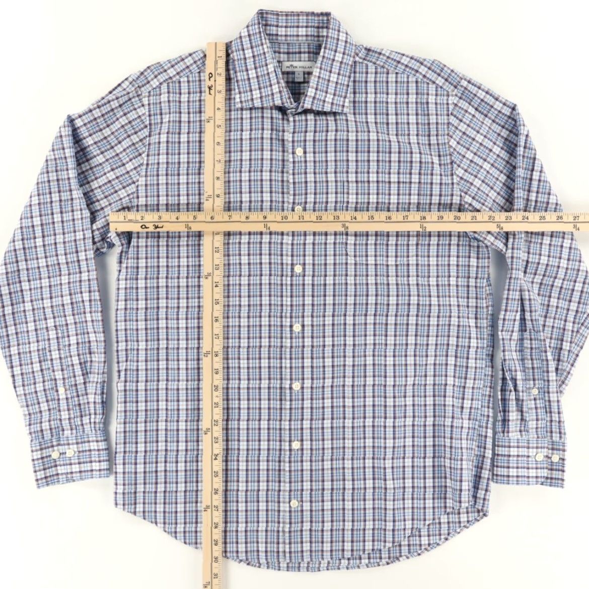 Peter Millar Peter Millar Alister Tartan Plaid Dress Blue Men's L Shirt Size 42R - 3 Thumbnail