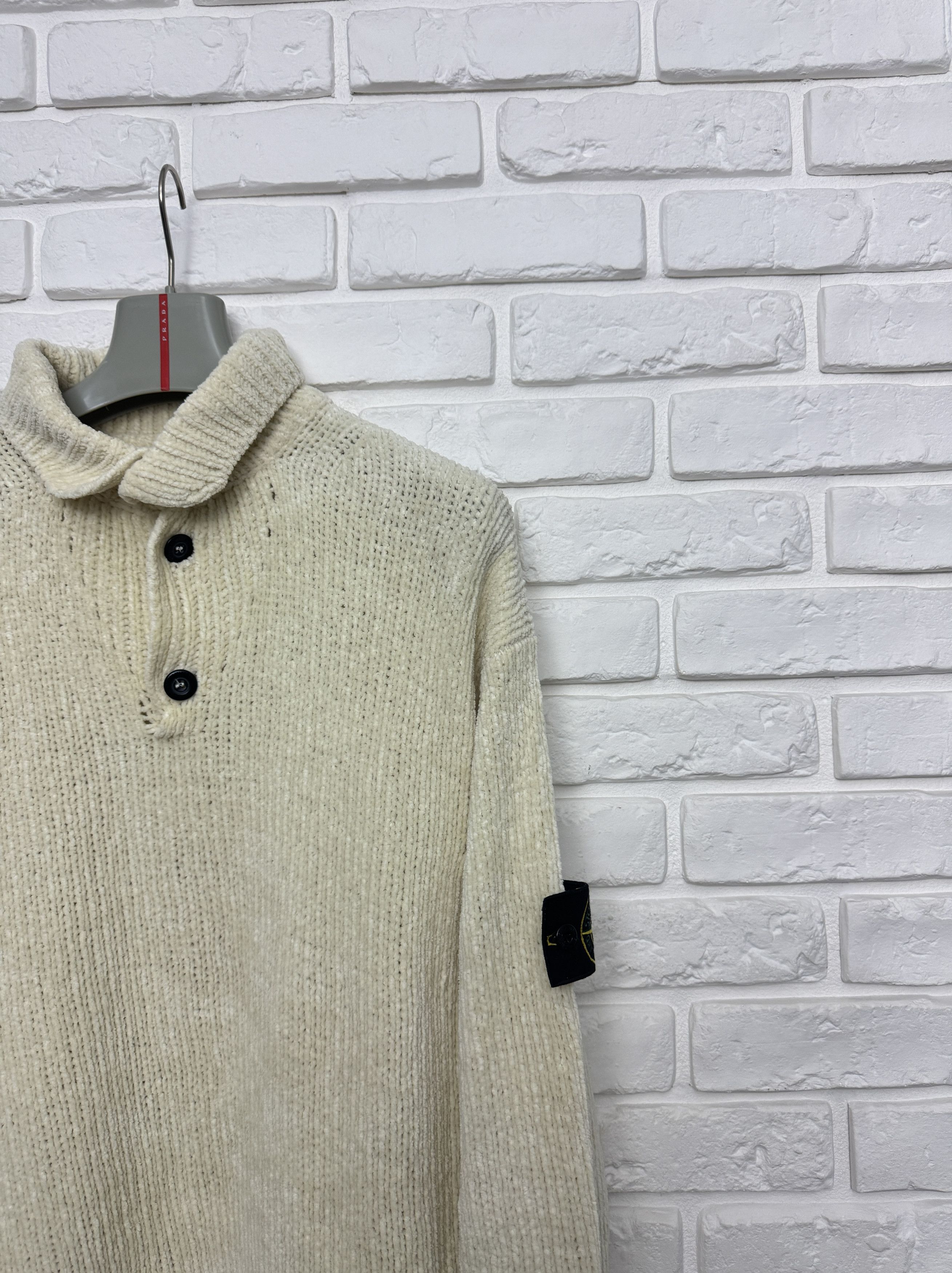 Stone Island 90s Stone Island 1998 Chenille Knit Pullover Cream Sweater L Size US L / EU 52-54 / 3 - 3 Thumbnail