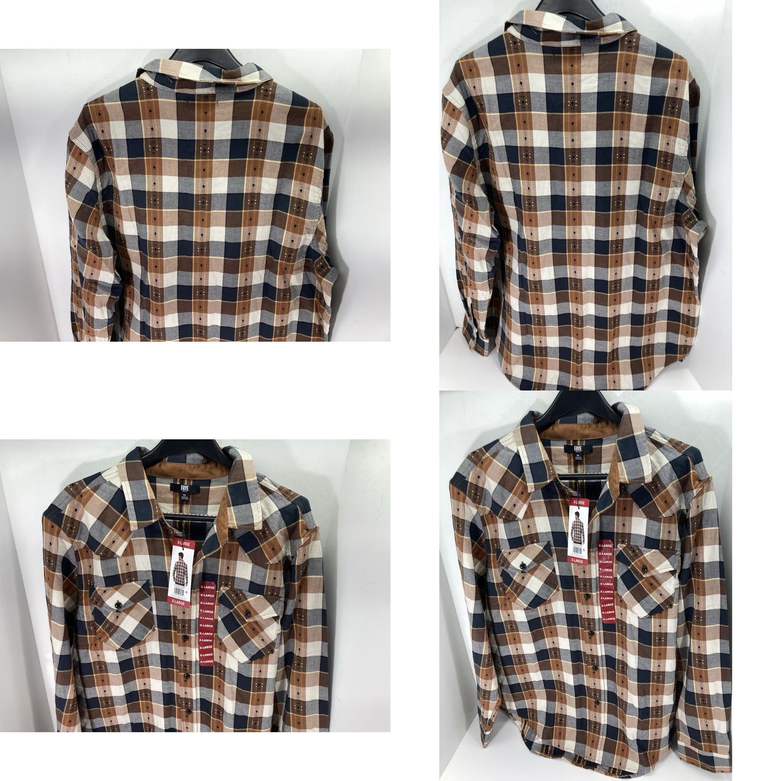 Frye Frye Jacquard Flannel Shirt Men XL Brown Plaid Long Sleeve Button NWT Size US XL / EU 56 / 4 - 9 Thumbnail