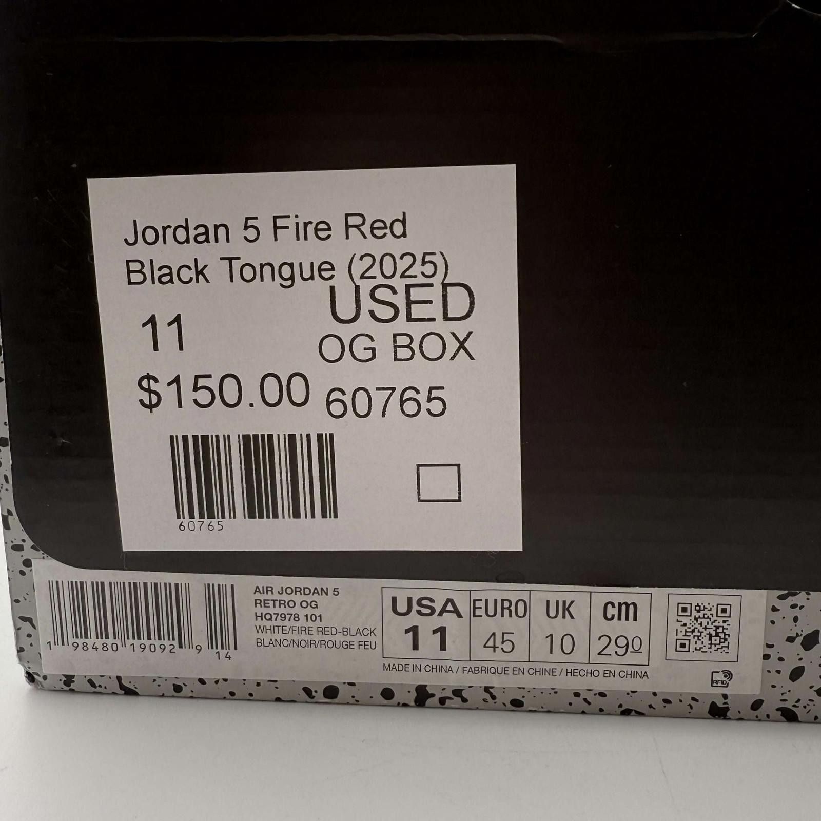 Nike Air Jordan 5 Fire Red Black Tongue 2025 US 11 Used with Box Size US 11 / EU 44 - 9 Thumbnail
