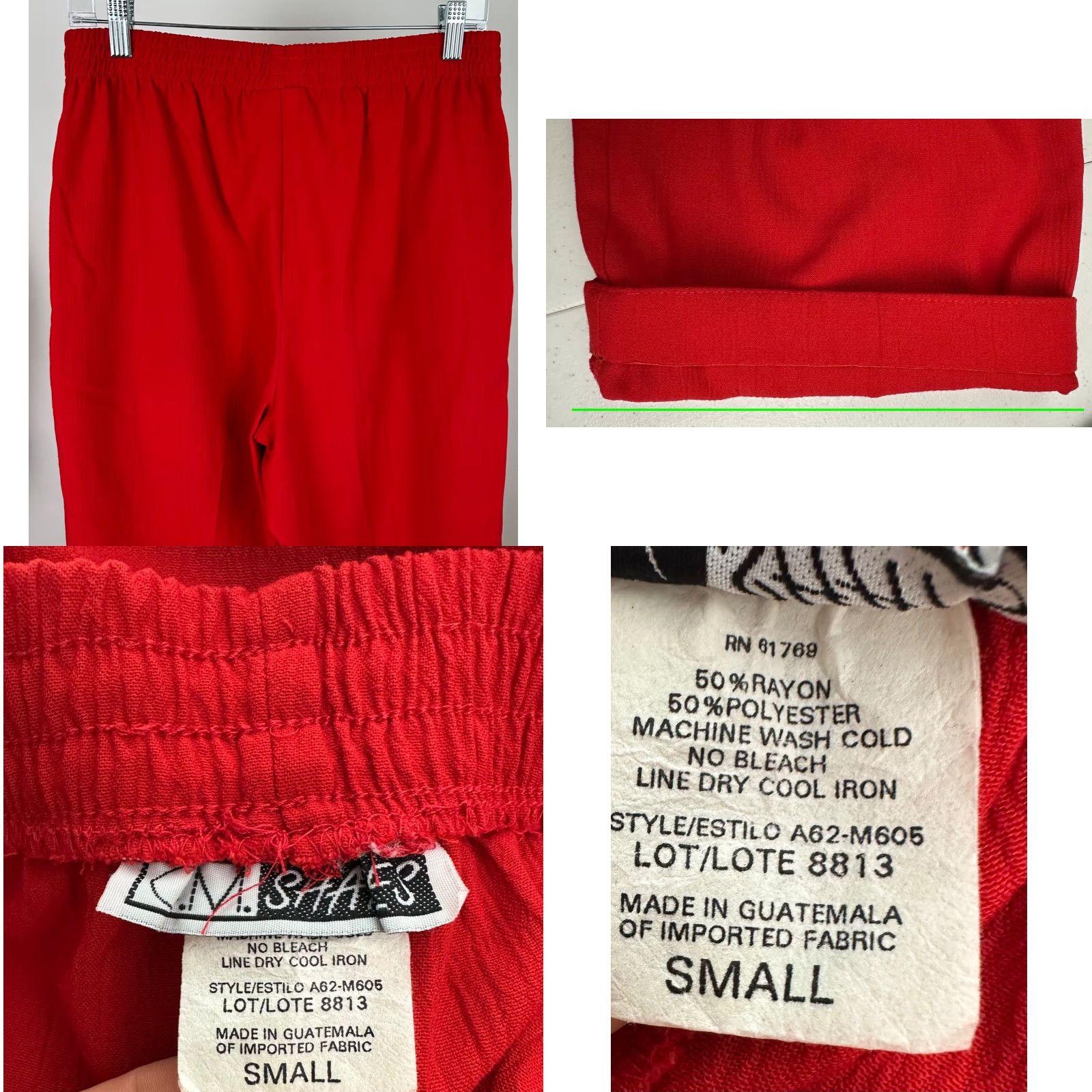 Vintage VINTAGE Womens Small Pants 90s Bright Red Elastic Waist Pockets Easy Pull-on Rayon Blend Size 28" / US 6 / IT 42 - 8 Thumbnail