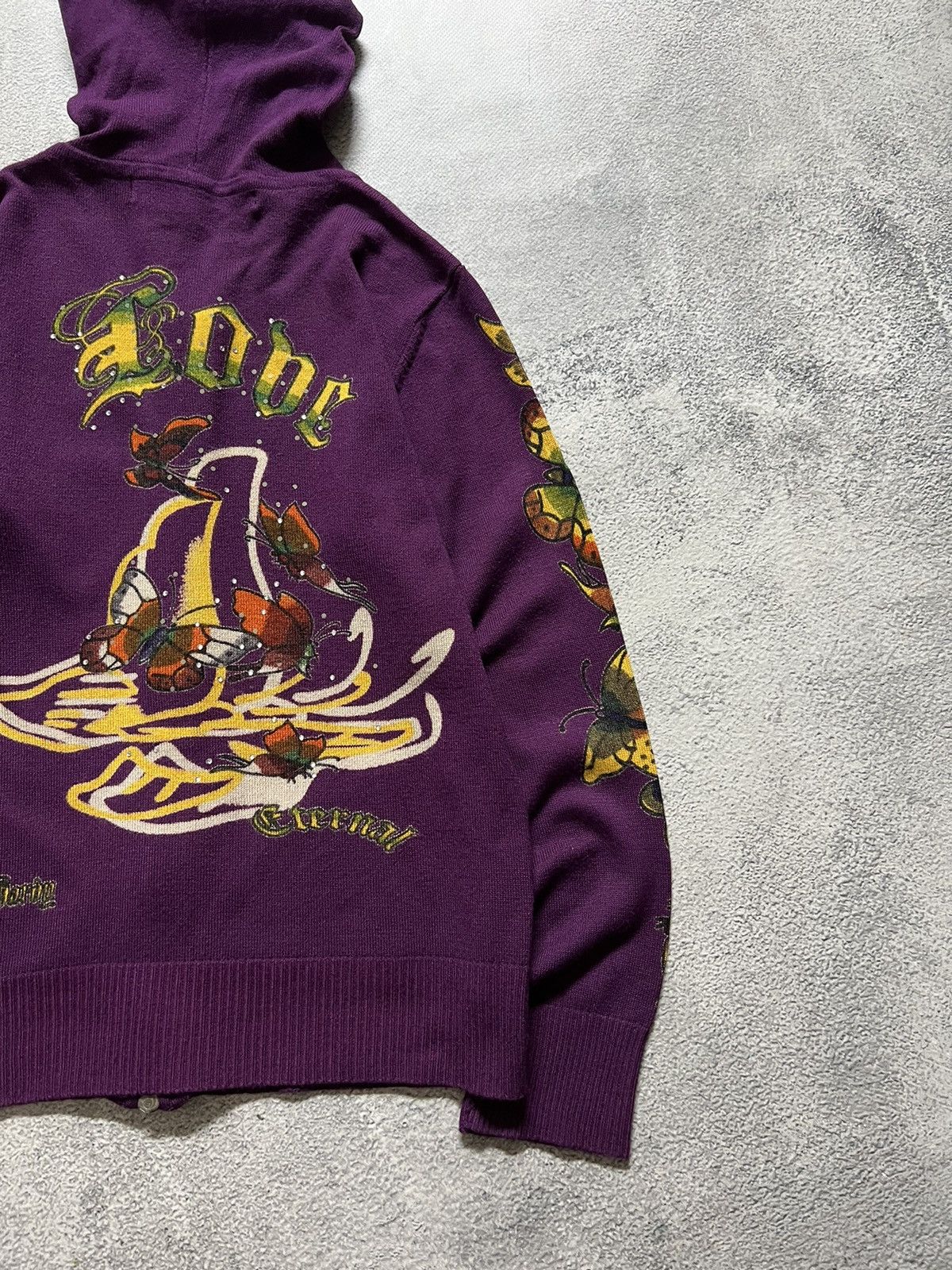 Christian Audigier × Ed Hardy × Vintage Vintage Y2k Ed Hardy Butterfly 🦋 Knit Zip Hoodie Rare 90’s Size S / US 4 / IT 40 - 10 Thumbnail