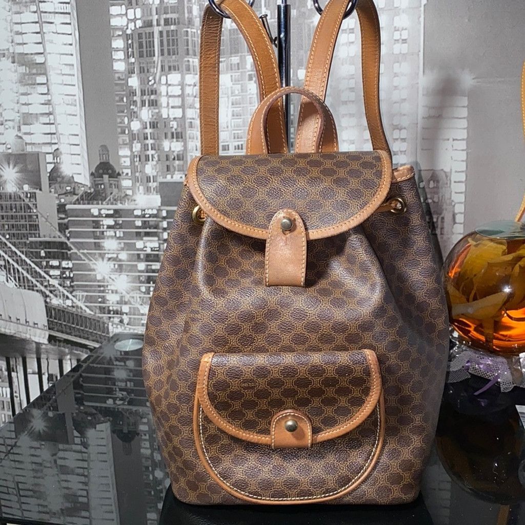 Celine Authentic CELINE Macadam Blason Drawstring Leather Backpack Size ONE SIZE - 2 Thumbnail