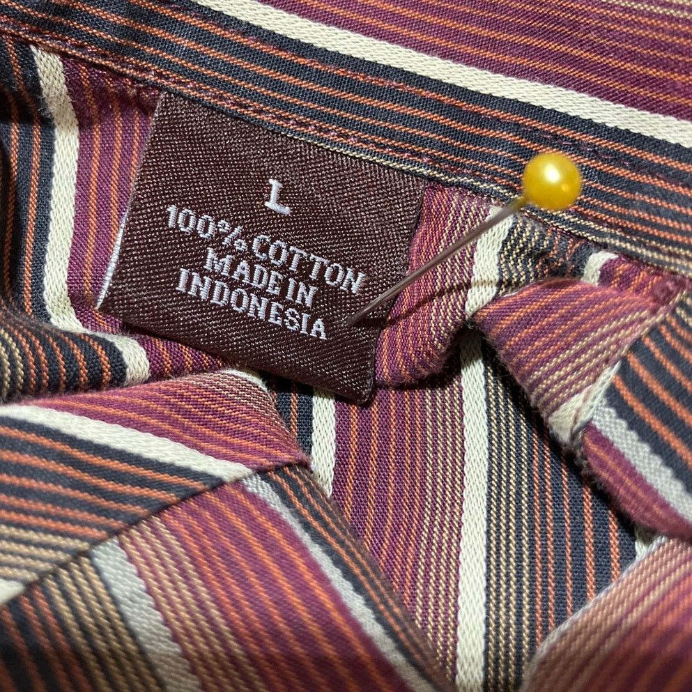 Perry Ellis Perry Ellis Brown Striped Collared Long-Sleeve Mens Shirt L Size US L / EU 52-54 / 3 - 3 Thumbnail