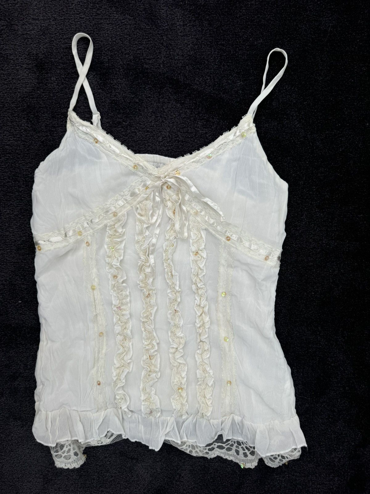 Designer Beaded White/Cream singlet Top Size S / US 4 / IT 40 - 2 Thumbnail