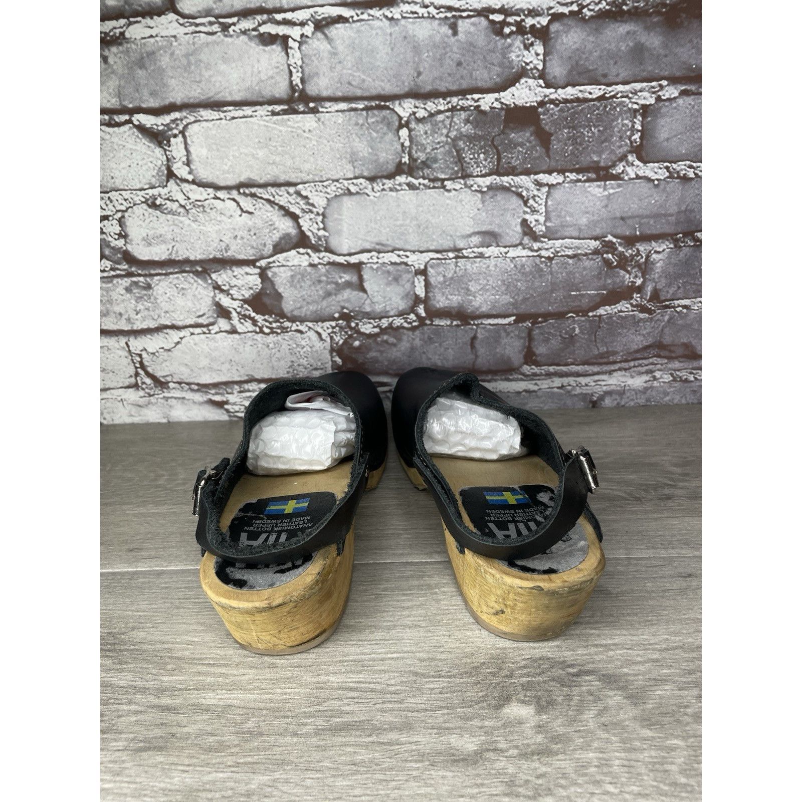 Miansai MIA Alma Swedish Black Leather Wooden Heel Strap Clogs Women Size US 9.5 / IT 39.5 - 5 Thumbnail