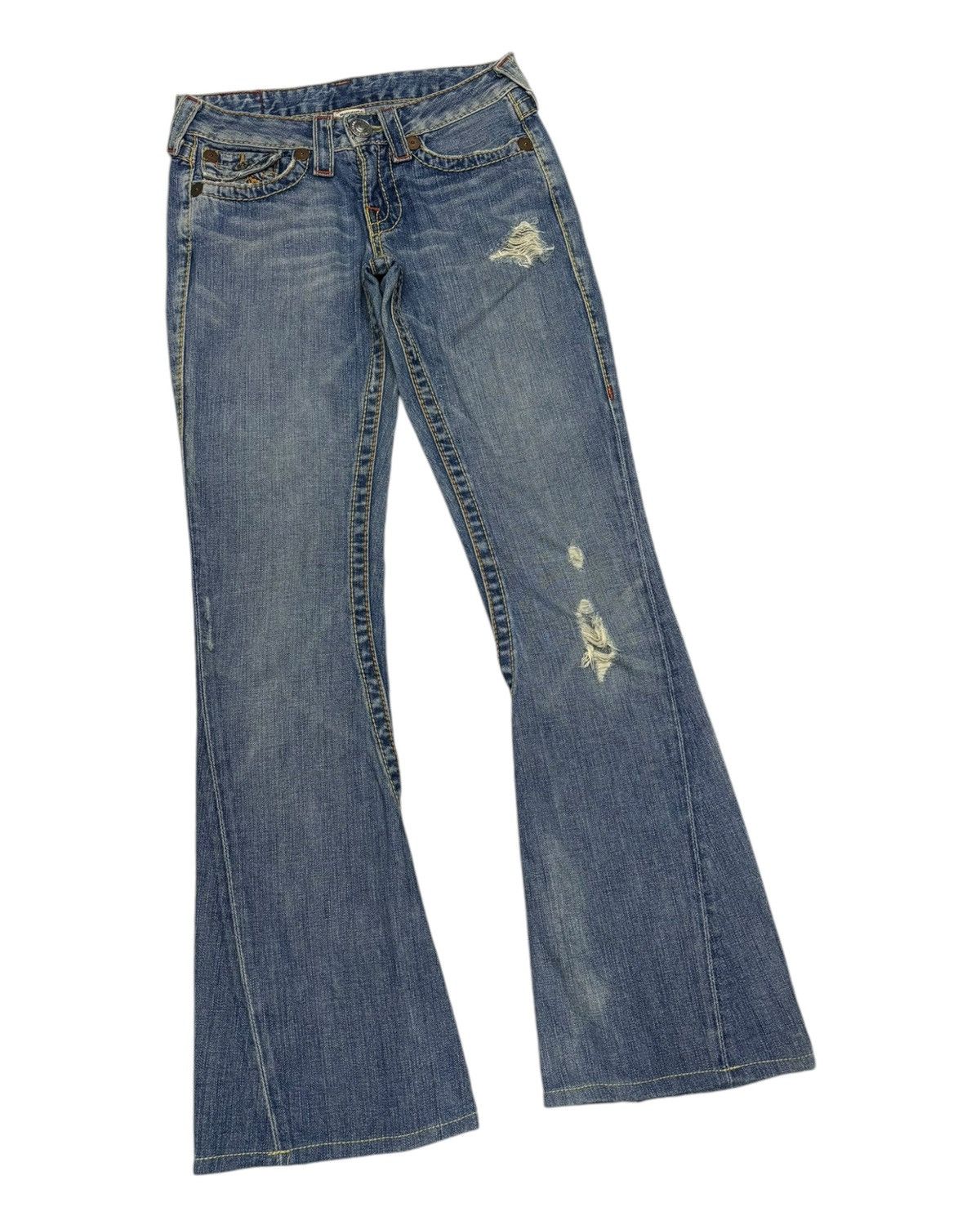 True Religion FLARE JEANS TRUE RELIGION DISTRESSED DENIM JEANS Size 27" / US 4 / IT 40 - 3 Thumbnail