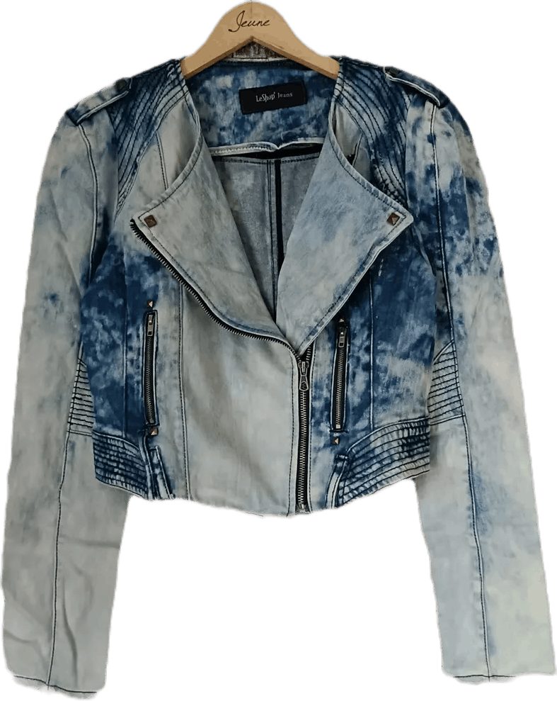 Japanese Brand Le shop crop top biker denim jacket Size L / US 10 / IT 46 - 1 Thumbnail