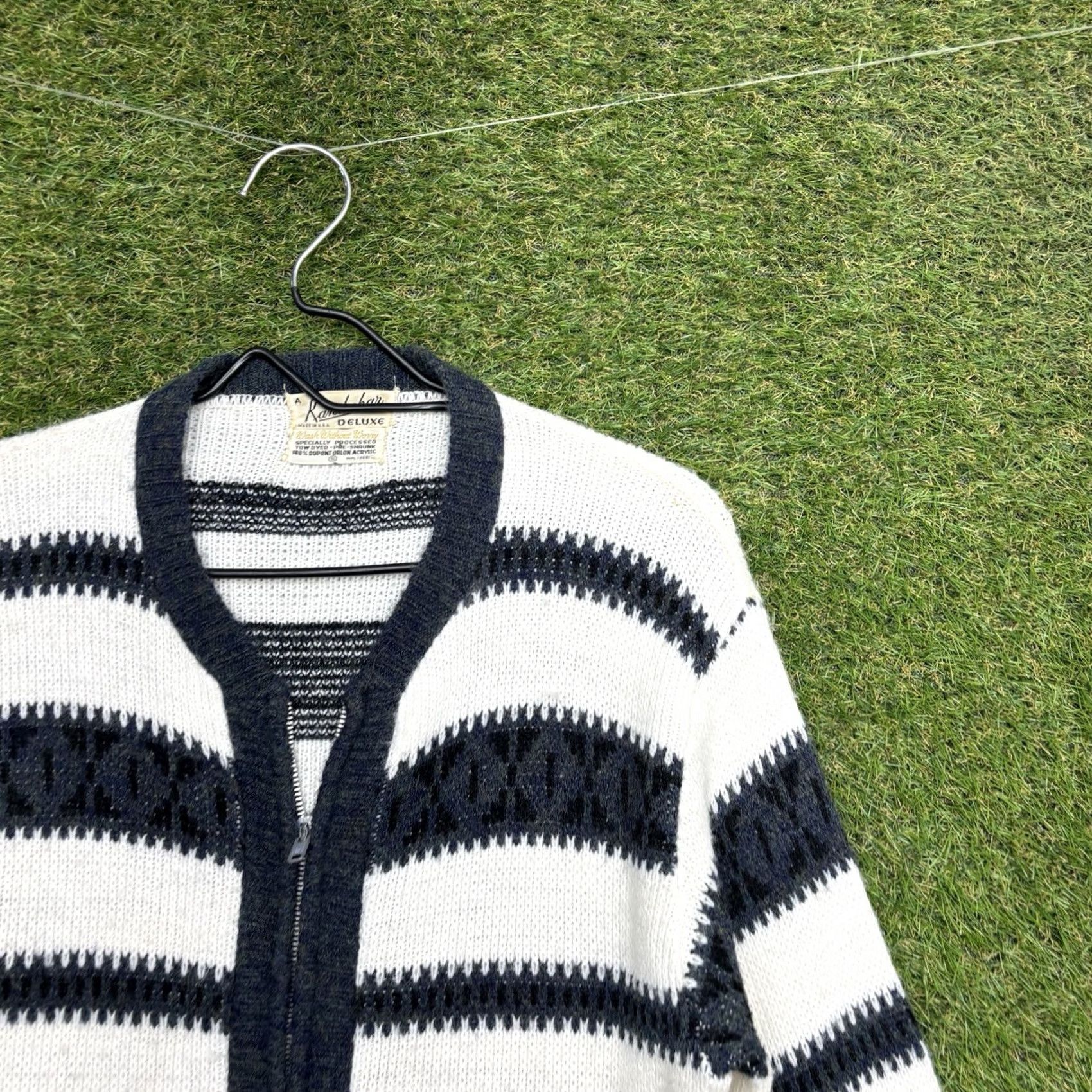 Vintage VINTAGE Kandahar Deluxe Sweater Mens S 1960s Blue Zip Up Striped Acrylic Fuzzy Limited Vintage Knit Depicting Art Deco Showpiece? Size US S / EU 44-46 / 1 - 2 Thumbnail