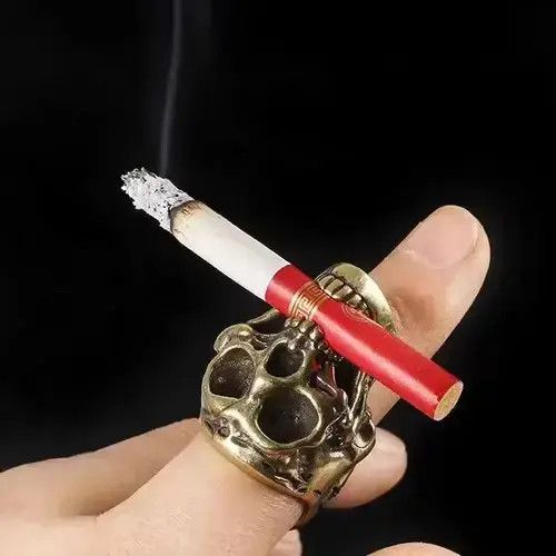 Jewelry Resizeable Portable Skull Cigar Mouthpiece Ring in Silver, Men's