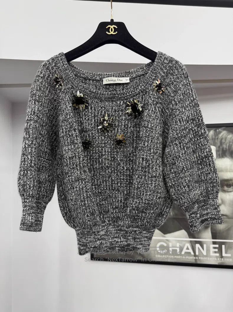 Dior Dior Gray stud beaded sequin knitted short sleeves Size M / US 6-8 / IT 42-44 - 1 Thumbnail
