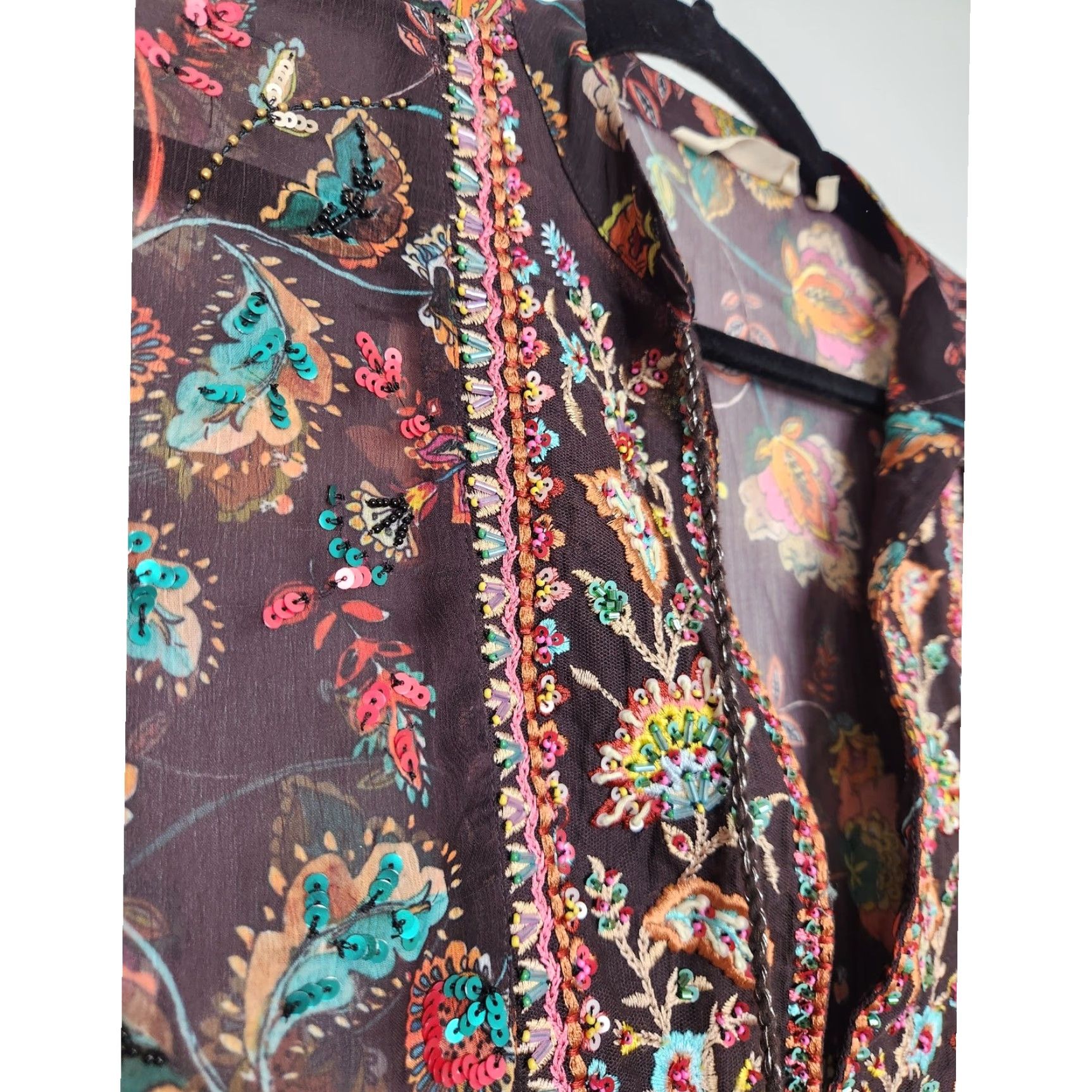 Soft Surroundings Soft Surroundings Shirt Women L Multicolor Boho Beaded Sequence Embroidered Sheer Oversized Flowy Blouse Size L / US 10 / IT 46 - 4 Thumbnail