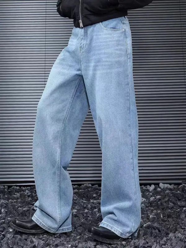 Japanese Brand VIBE Washed blue floor-length baggy straight-leg jeans Size US 30 / EU 46 - 4 Thumbnail