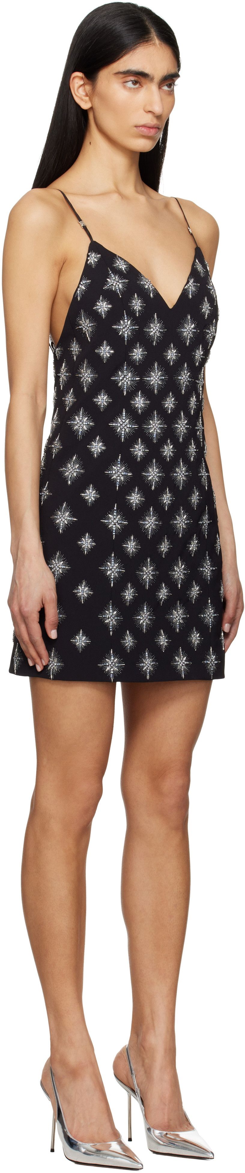 Amiri o1s1wg110426 Starburst Crystal Mini Dress in Black Size S / US 4 / IT 40 - 3 Thumbnail