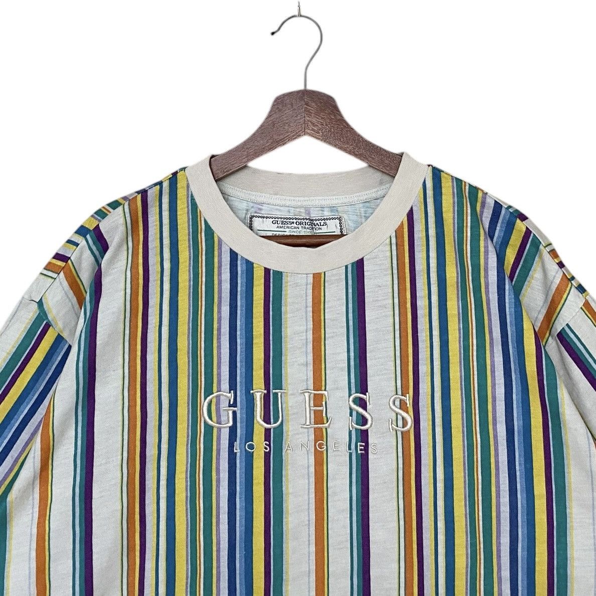 Guess Vintage Brand Guess Rapper Stripe Baggy T-shirt 1990s Size US XL / EU 56 / 4 - 7 Thumbnail