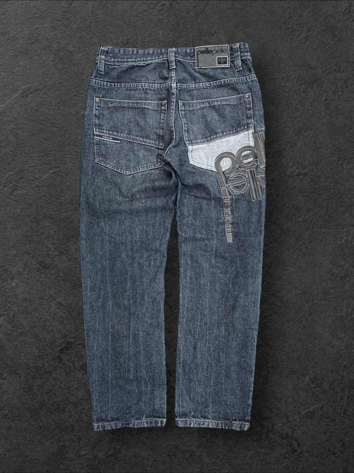 Pelle Pelle × Vintage Vintage Y2K Pelle Pelle SpellOut Denim Pants Skate Rap Jnco Size US 32 / EU 48 - 1 Thumbnail