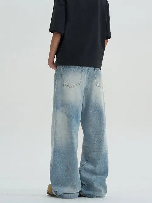 VIBE Blue Washed Baggy Denim Jeans, Loose Wide Leg Jeans Size US 30 / EU 46 - 5 Thumbnail