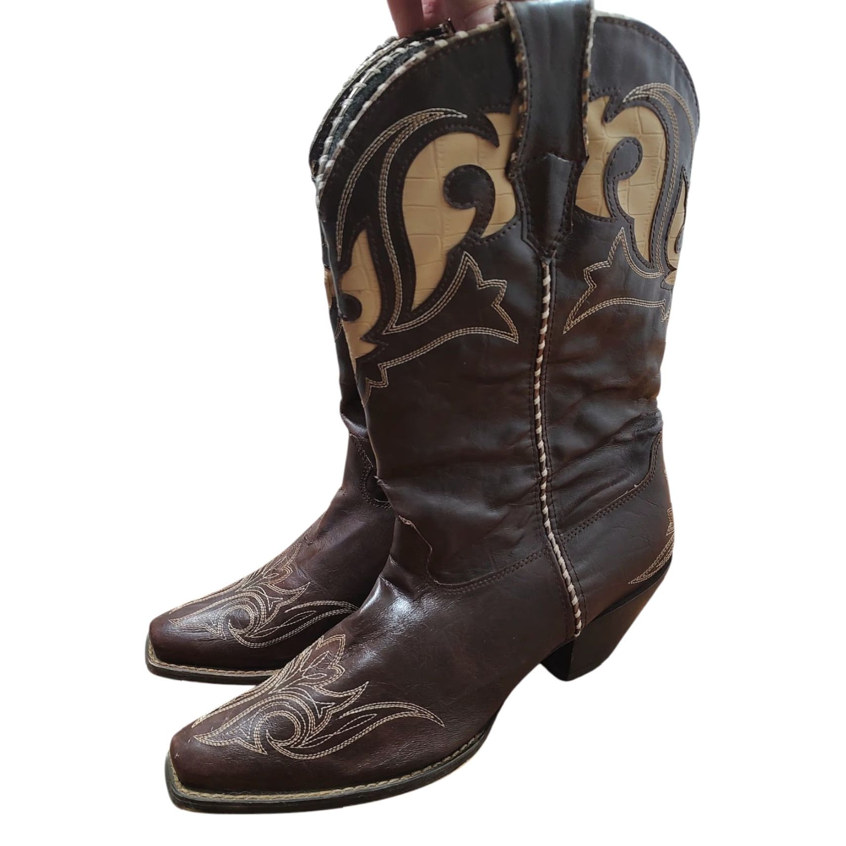 Durango Durango Crush Western Boot Mids Calf 11" Peek-A-Boot Brown Leather 10M Womens Boots Cowboy Cowgirl 90s Theme? Size US 8 / IT 38 - 4 Thumbnail