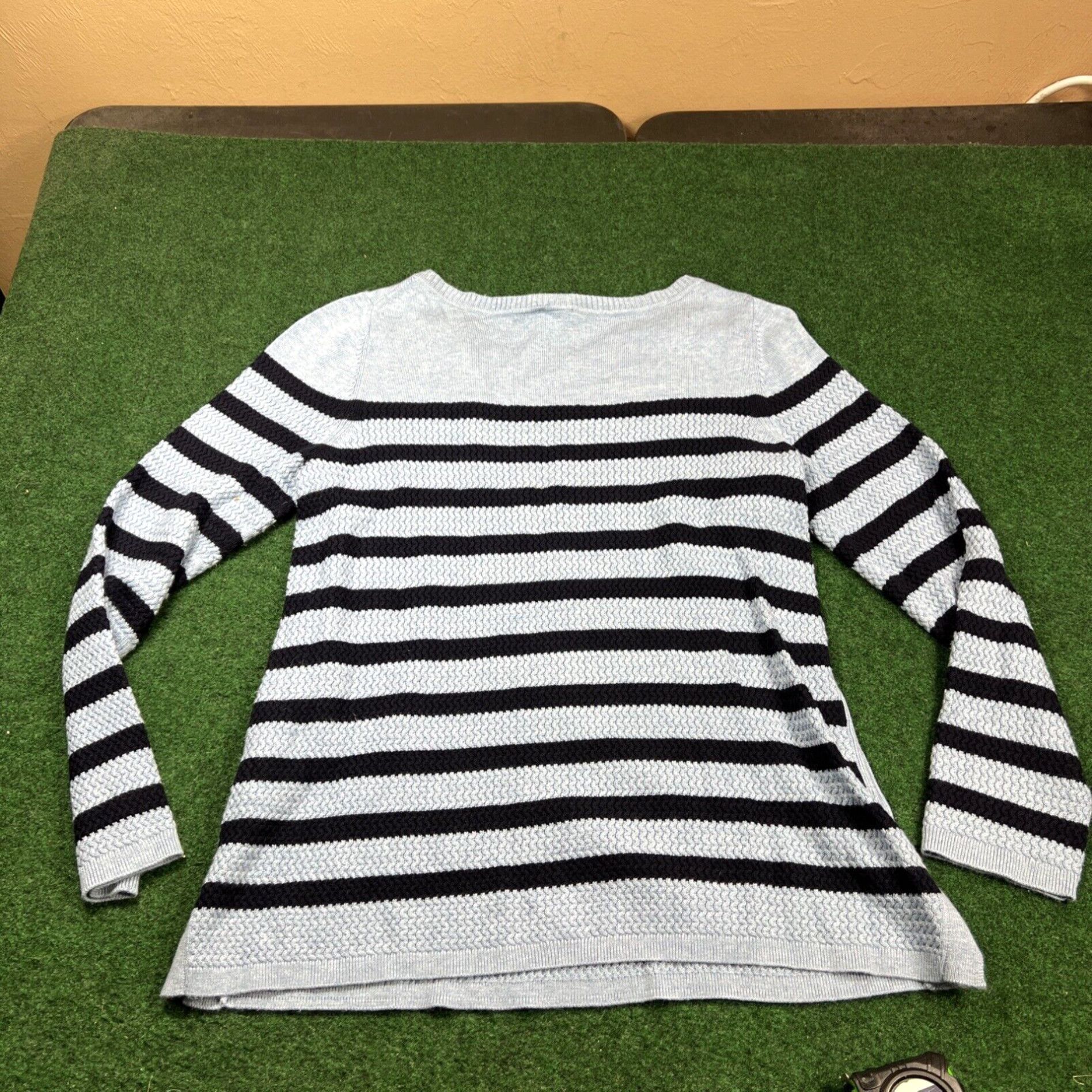 Talbots TALBOTS Sweater Womens Large Petite Blue Stripe Cotton Long Sleeve Pullover Size L / US 10 / IT 46 - 7 Thumbnail