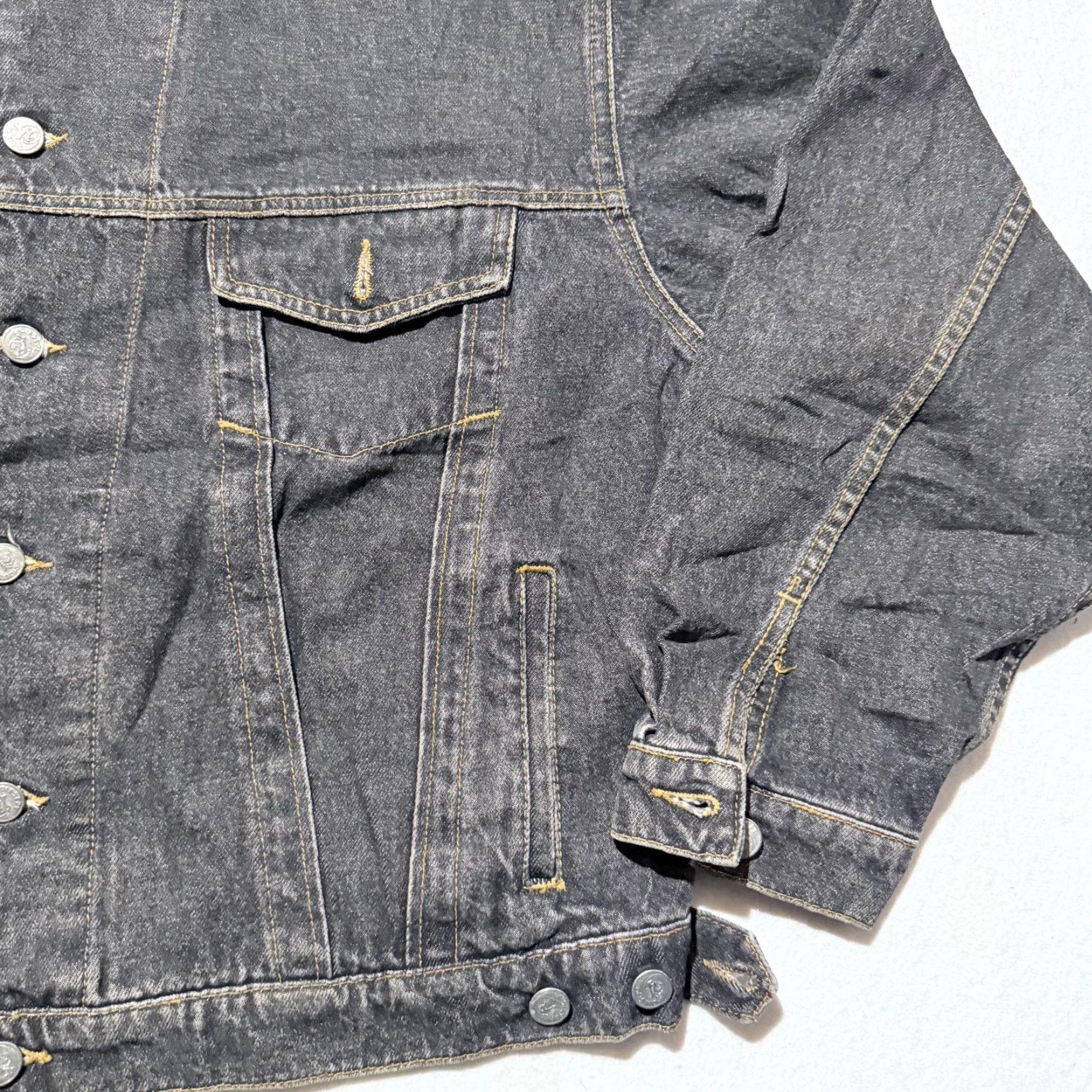 Denime Vintage Cedixsept Trucker Jacket Mens Black Denim Boxy Biker - 2XL Size US XXL / EU 58 / 5 - 6 Thumbnail