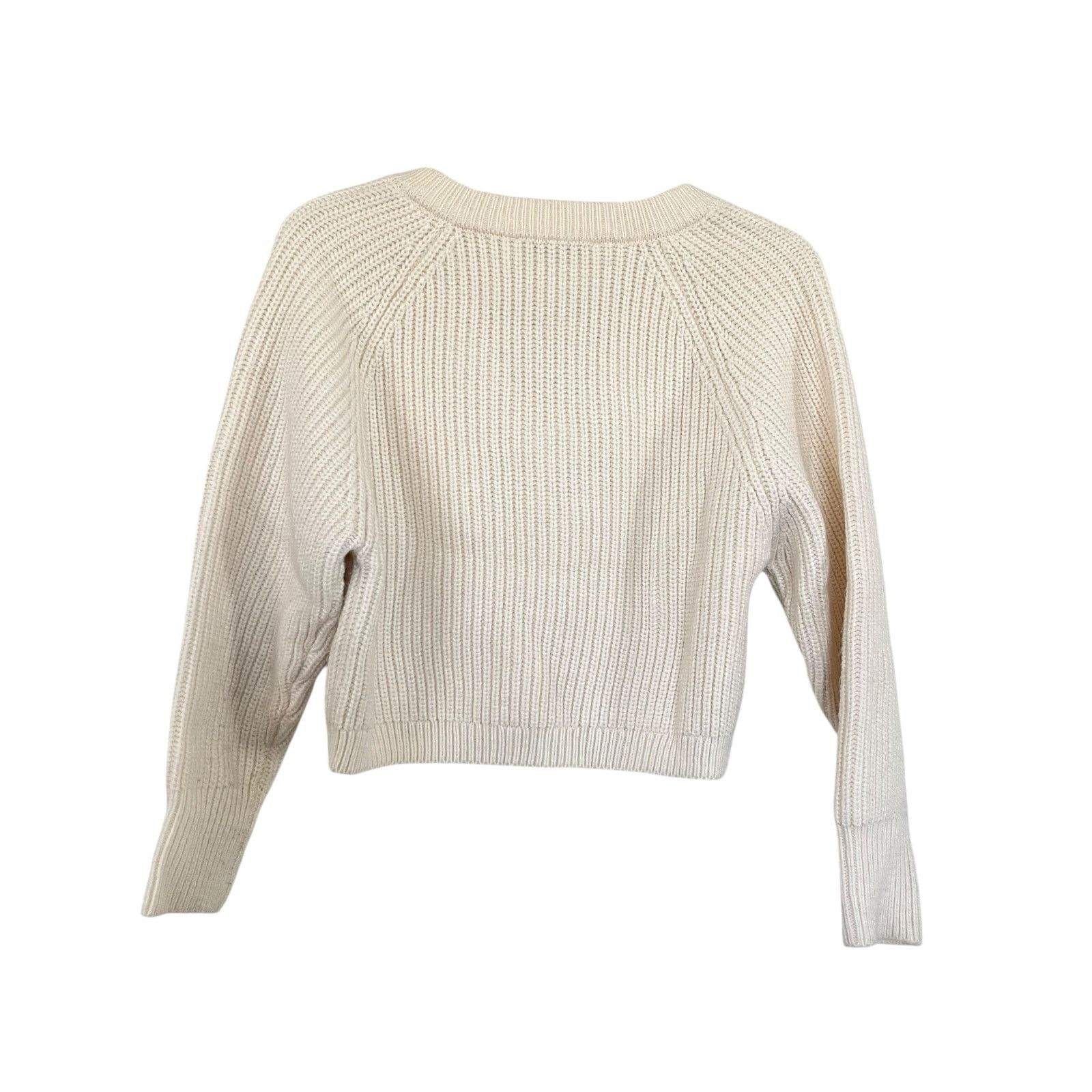 Zara Zara Ecru Rib Knit Cropped Sweater V-Neck Small Size S / US 4 / IT 40 - 3 Thumbnail