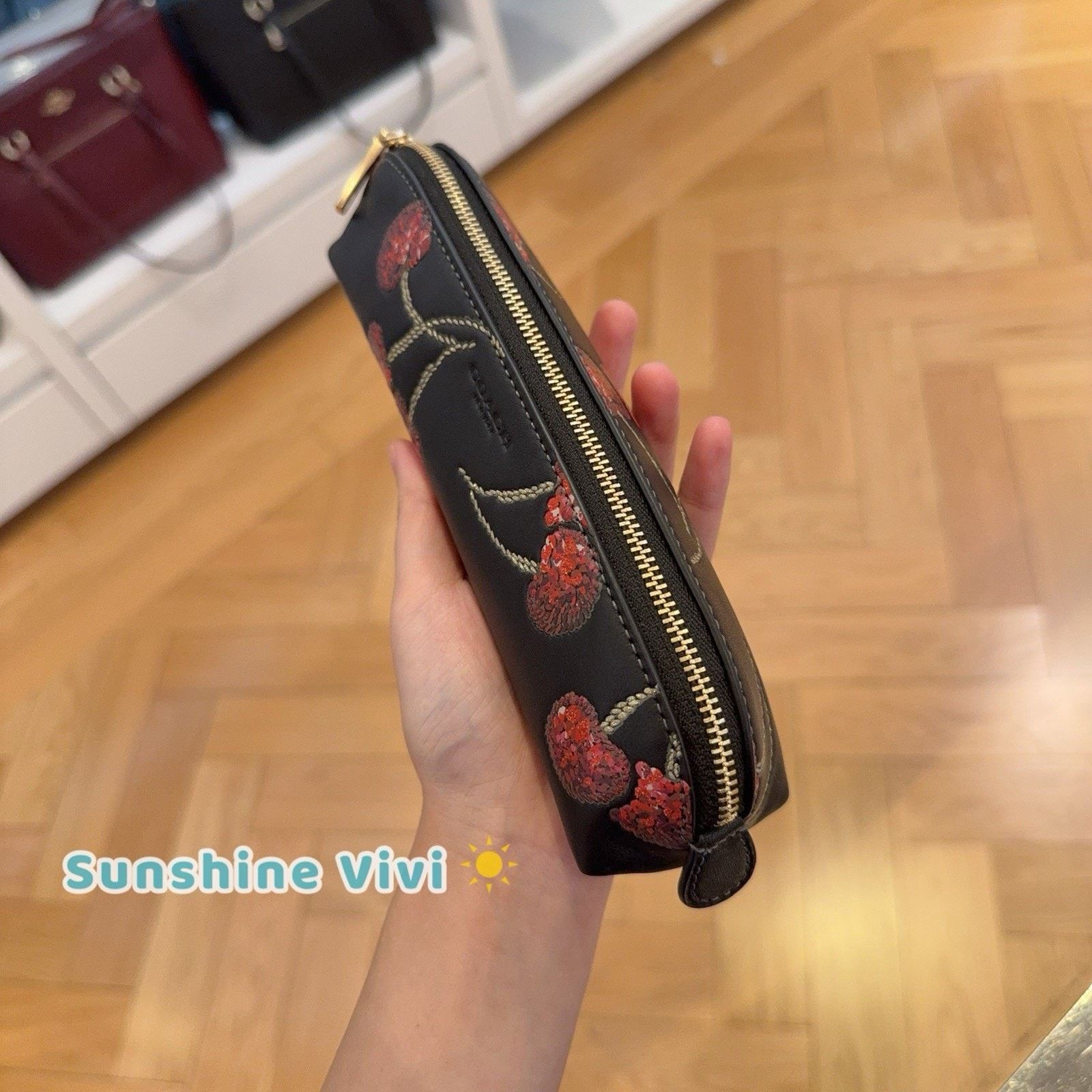 Coach NWT Coach Pencil Case with Cherry Print CDC00 Gold/Black Size ONE SIZE - 7 Thumbnail