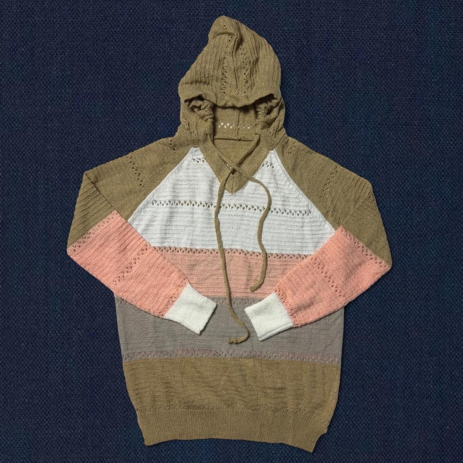 Other color block knit hoodie sweater tan pink cozy fall S Size S / US 4 / IT 40 - 1 Thumbnail
