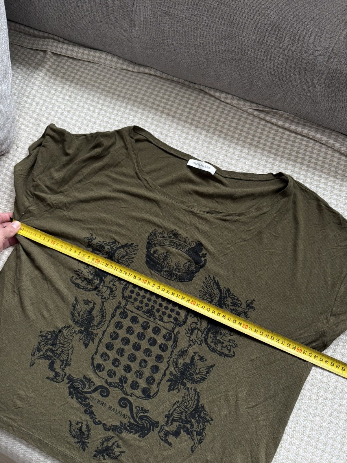 Balmain Rare Pierre Balmain 2012 Graphic Khaki T-Shirt Sz Oversize M Size US M / EU 48-50 / 2 - 11 Thumbnail