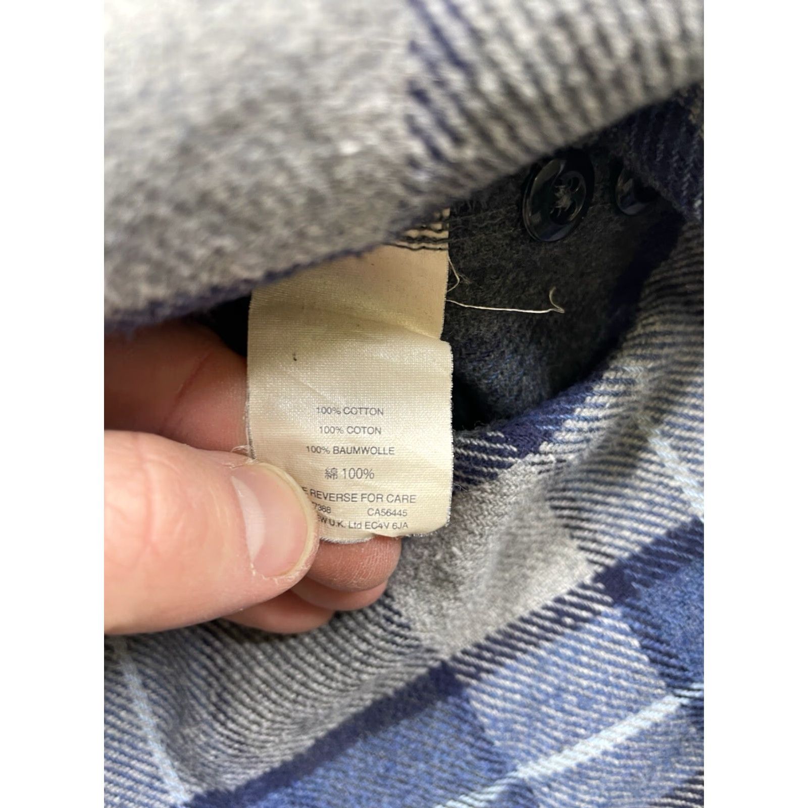 J.Crew J.CREW Wallace & Barnes Flannel Shirt Mens Large Heavyweight Plaid Cotton Blue Button-Up Long Sleeve Casual Addl. Details: Cuffs Damage/Sleeve Stain Size US L / EU 52-54 / 3 - 7 Thumbnail