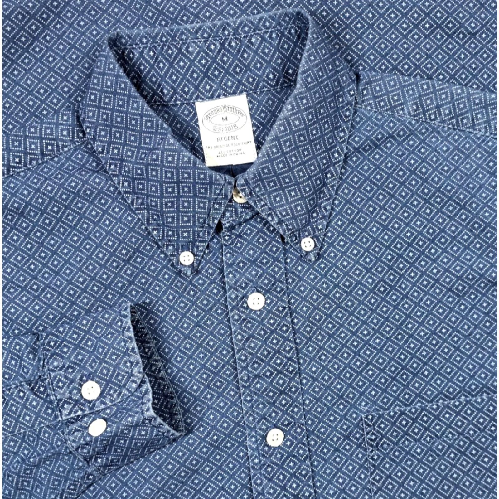 Brooks Brothers Brooks Brothers Shirt Regent Diamond Print Chambray Long Sleeve M Blue Men Size US M / EU 48-50 / 2 - 2 Thumbnail