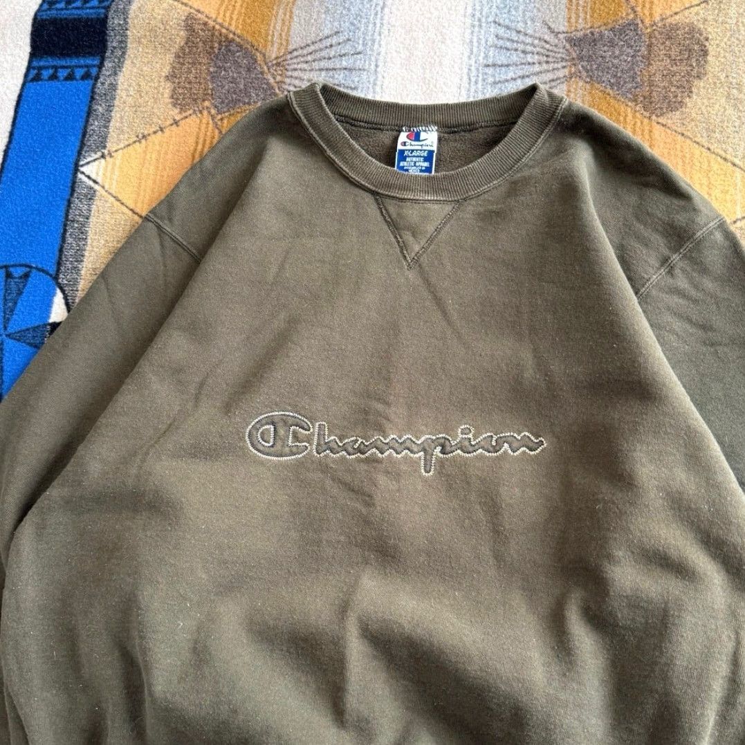 Champion VINTAGE Champion Embroidered Crewneck Sweatshirt Men XL Brown 90s Crew Neck Long Sleeve Pullover Solid Sweatshirt Regular Fit World Mexico Size US XL / EU 56 / 4 - 4 Thumbnail