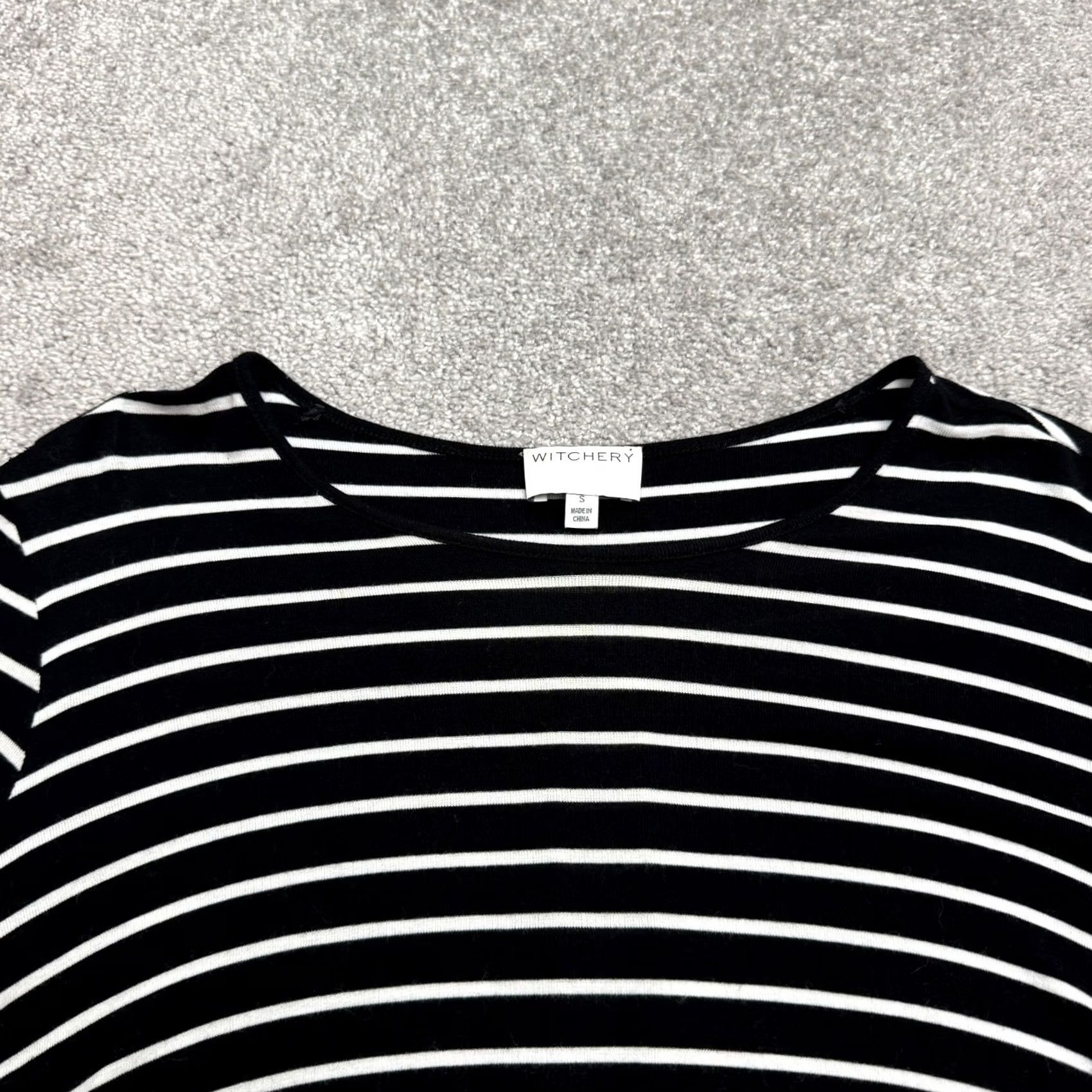 Vintage Witchery Striped Shift Dress Womens Small Black White Long Sleeve Hi-Low Sheer Knit Spandex Viscose Round Neck Regular Length Casual Womens Size S / US 4 / IT 40 - 4 Thumbnail