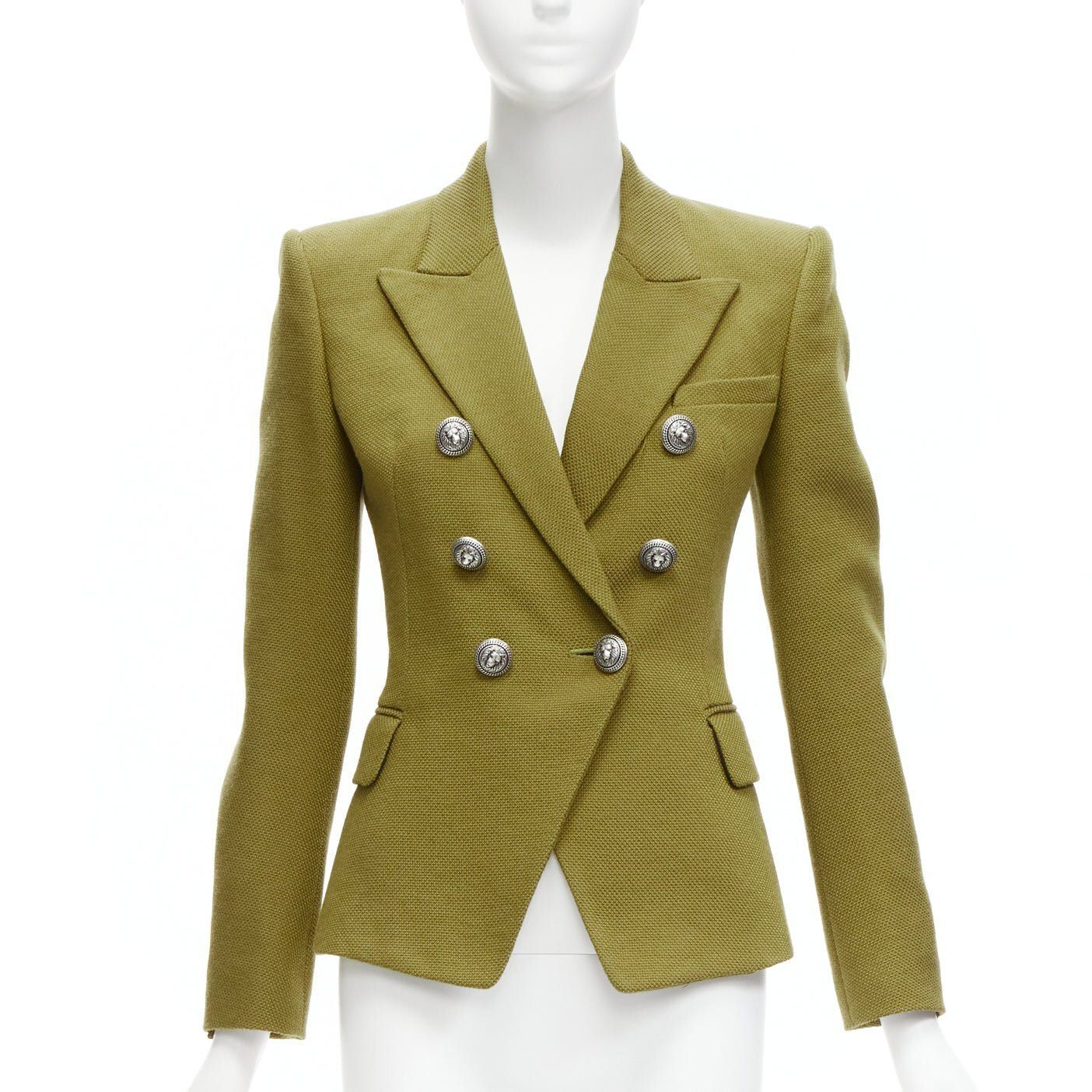Balmain BALMAIN green silver lion button double breasted military blazer jacket FR36 S Size S / US 4 / IT 40 - 1 Thumbnail