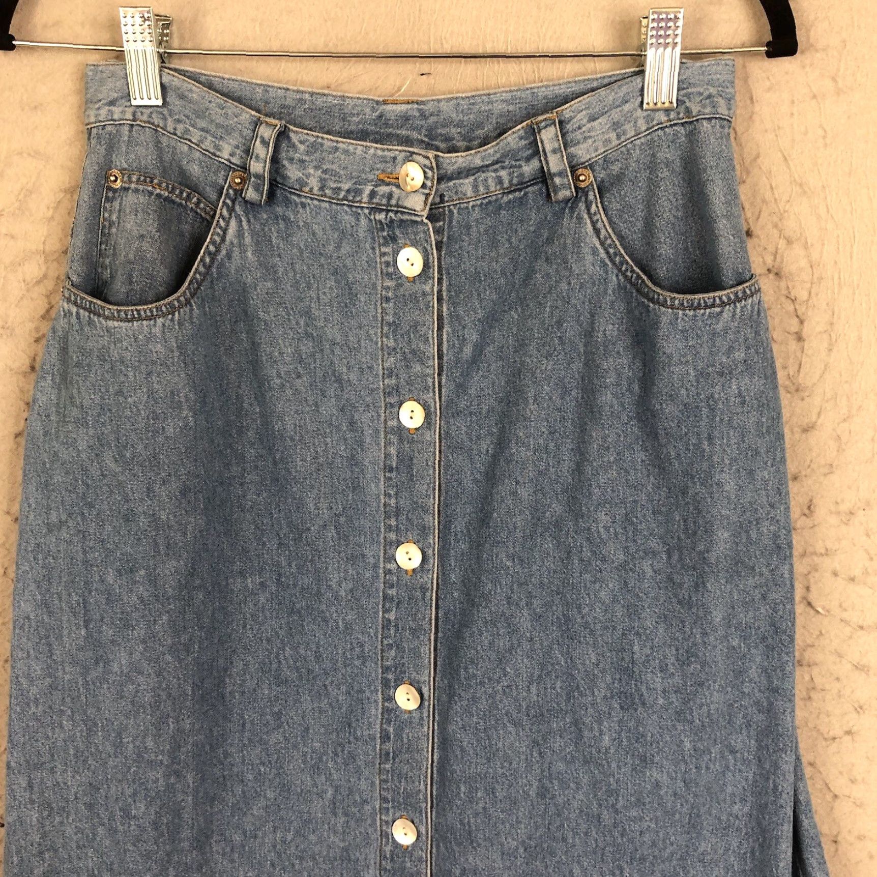 Vintage VINTAGE Cambridge Dry Goods Jean Skirt Womens 10 Blue Denim Button Front Modest 90s Bohemian Southwestern Maxi Pockets Womens Size 32" / US 10 / IT 46 - 2 Thumbnail