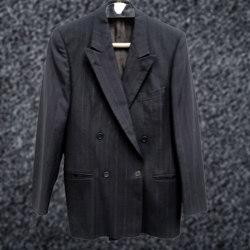 Hugo Boss VTG Hugo Boss Jacket Mens Sz 40R Navy Striped Pure Wool Double Breasted Sport Size US XXS / EU 40 - 1 Thumbnail