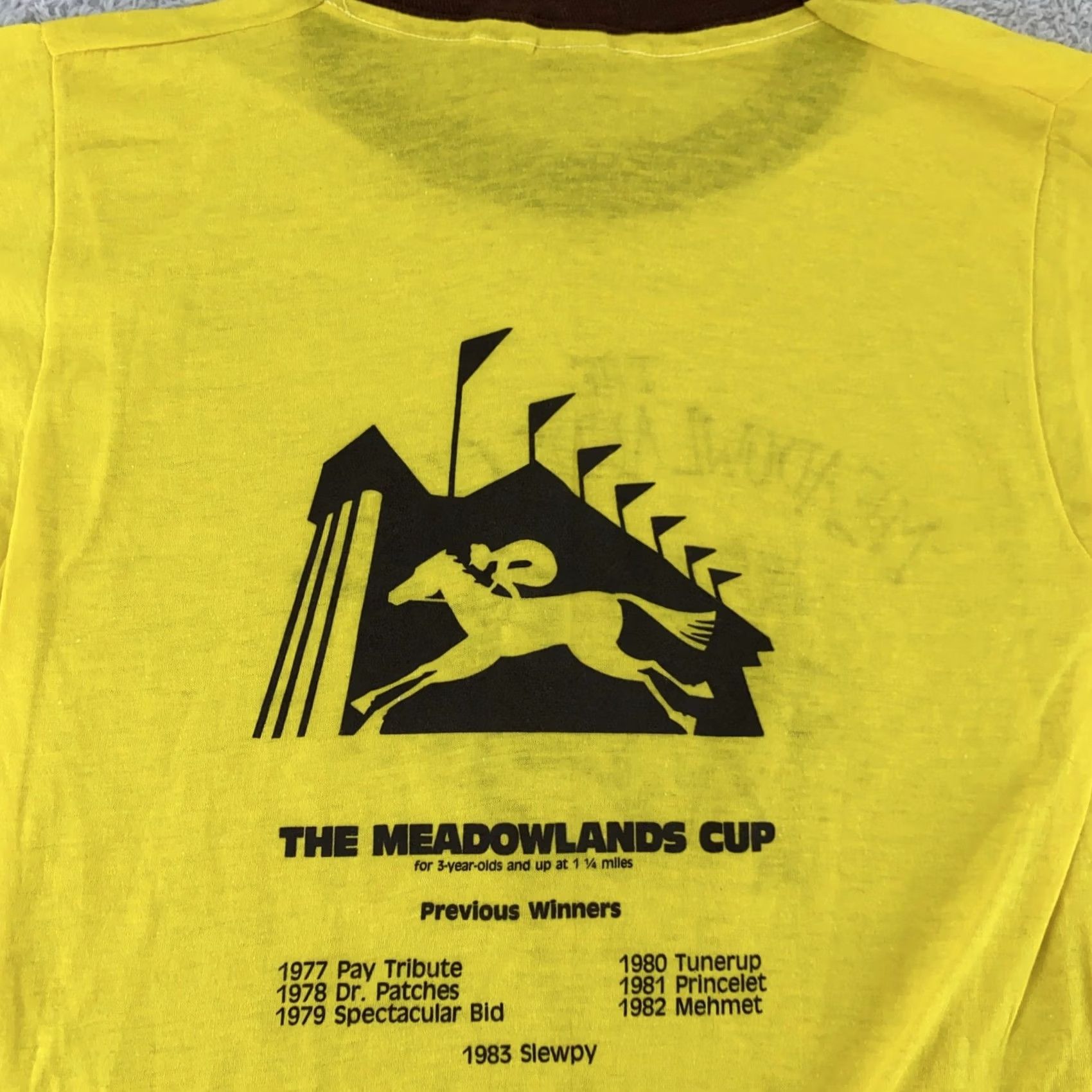 Vintage VINTAGE Meadowlands Cup Shirt XXS Yellow Brown Ringer Horse Racing Event 80s Mens Screen Stars Size US XXS / EU 40 - 5 Thumbnail
