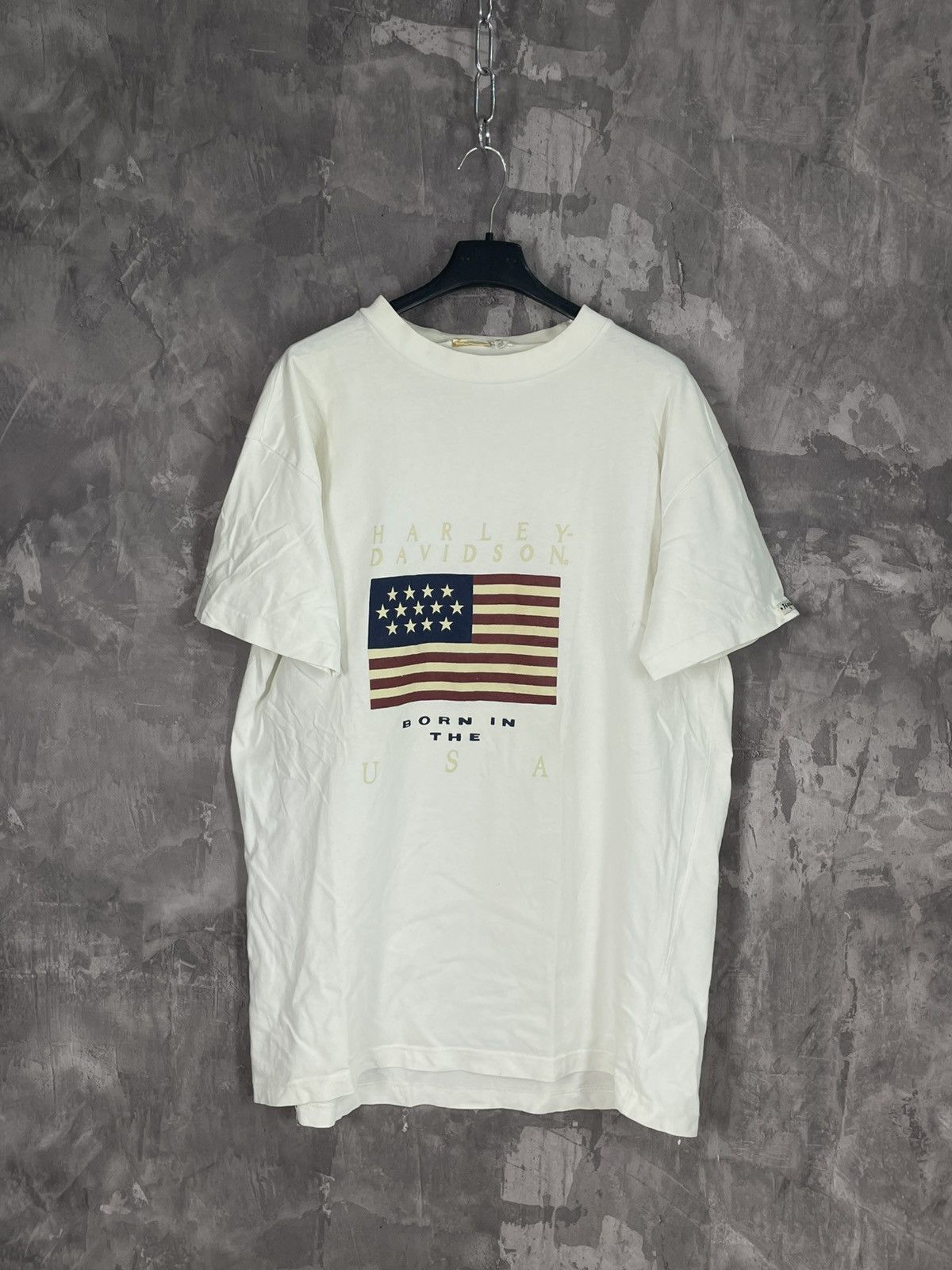 Band Tees × Harley Davidson Vintage 1987 Harley Davidson US Flag Emblem Born in USA Tee Size US XL / EU 56 / 4 - 1 Thumbnail