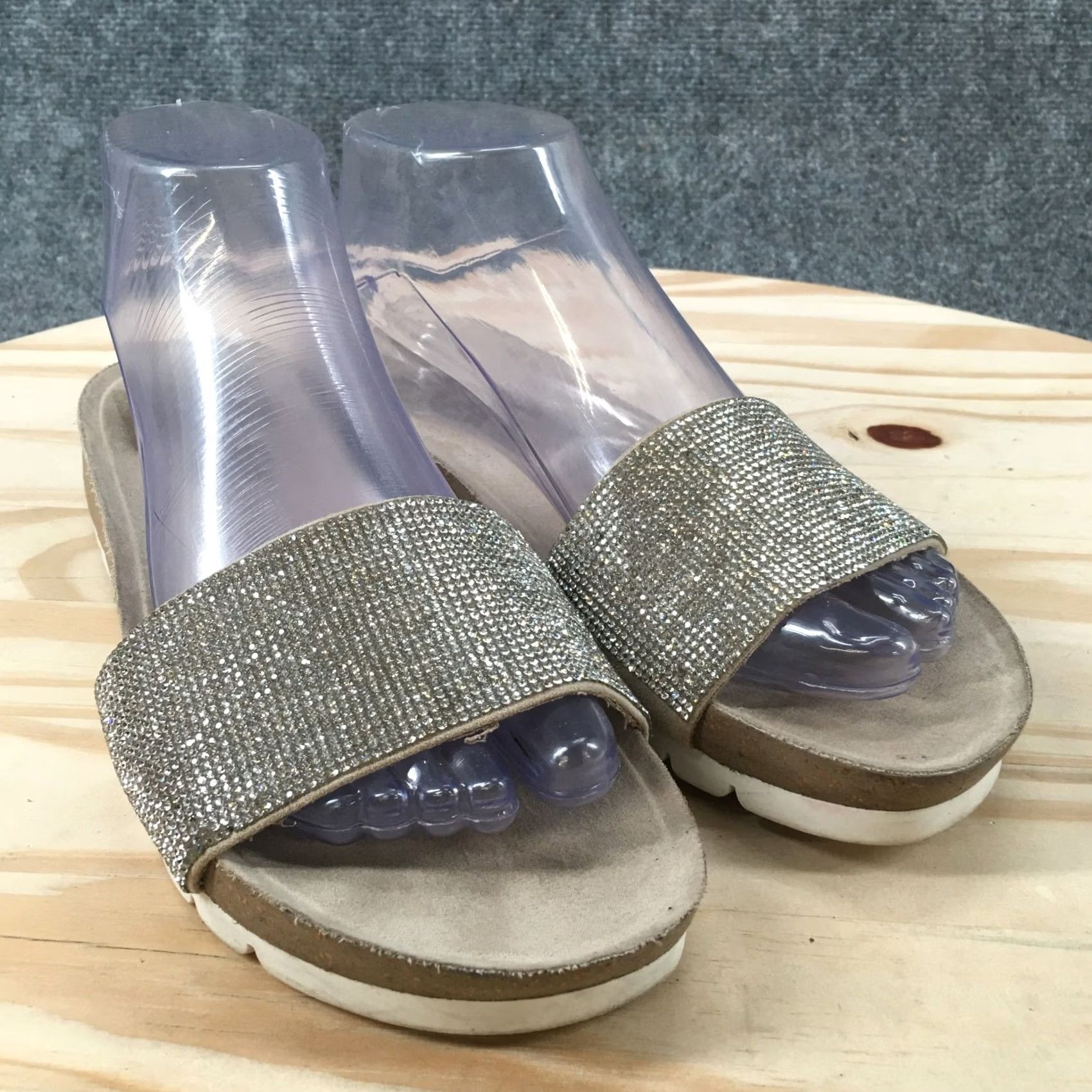 Anne Klein Anne Klein AK Sport Heels Womens 8 Beige Fabric AKGoingForIt Slide Sandals Size US 8 / IT 38 - 3 Thumbnail