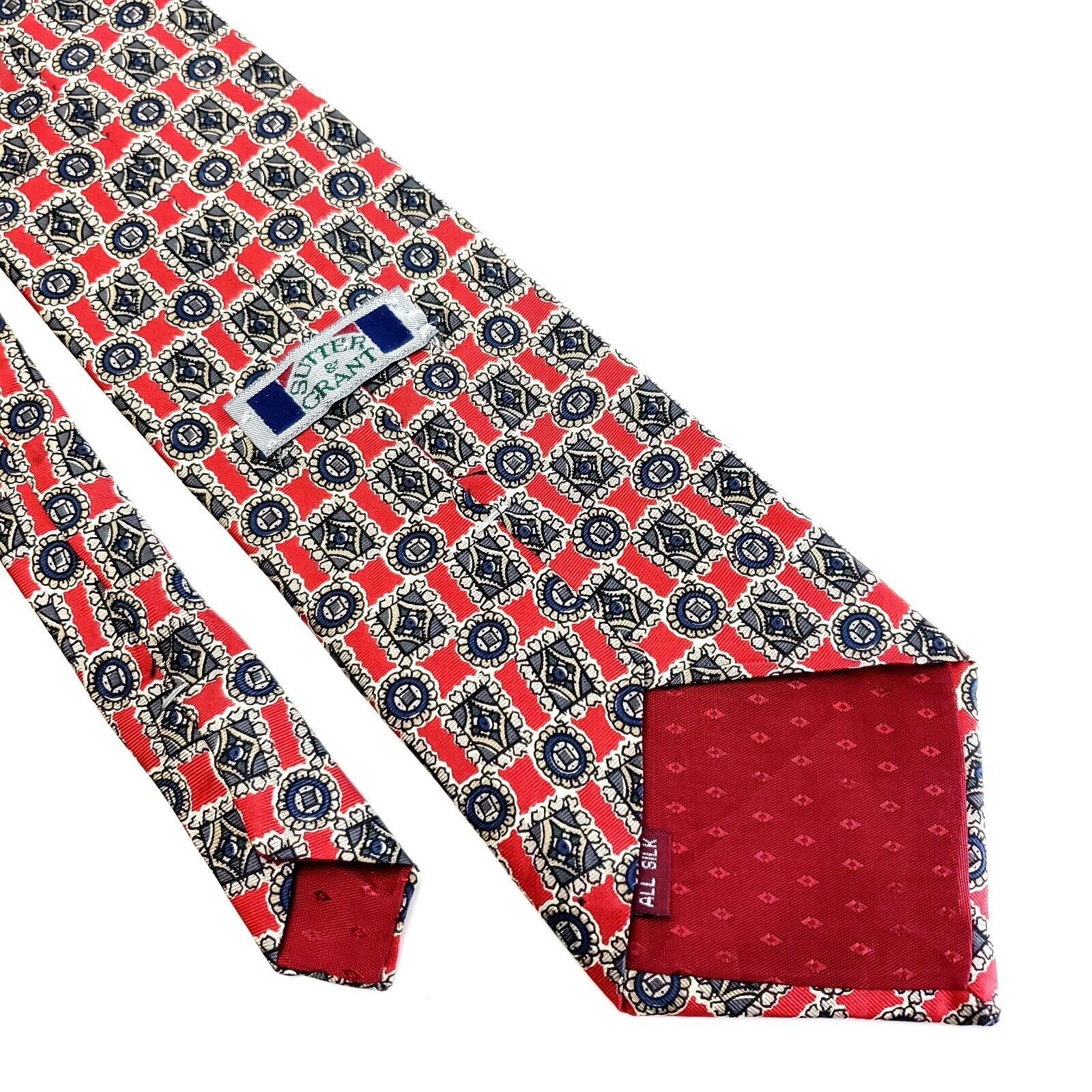 Vintage Vintage Sutter & Grant Silk Tie Red Black Print Short Wide G Size ONE SIZE - 5 Thumbnail