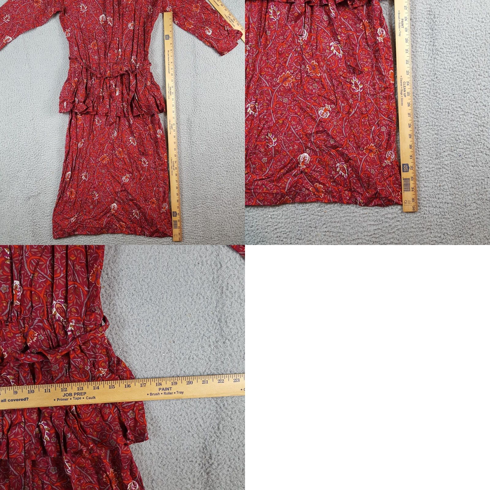 Vintage Vintage 80s Red Floral Tie Peplum Waist Women's Size 8 Boho Midi Dress Paisley Susan Richards Size M / US 6-8 / IT 42-44 - 9 Thumbnail
