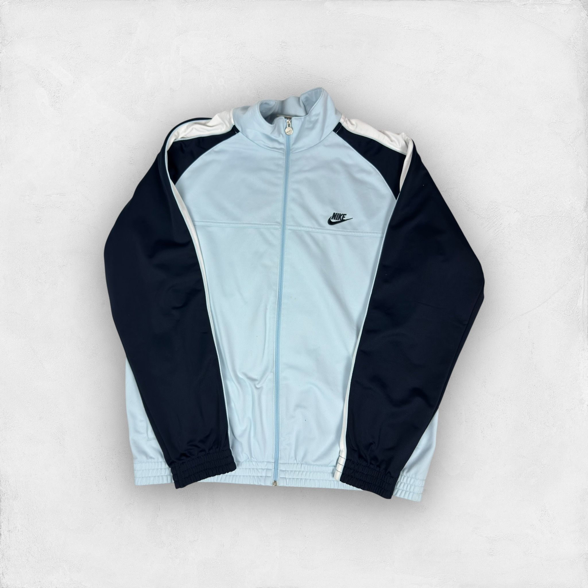 Nike × Vintage Nike Sportswear Men's Blue Black Spellout Full Zip Jacket XL Size US XL / EU 56 / 4 - 1 Thumbnail