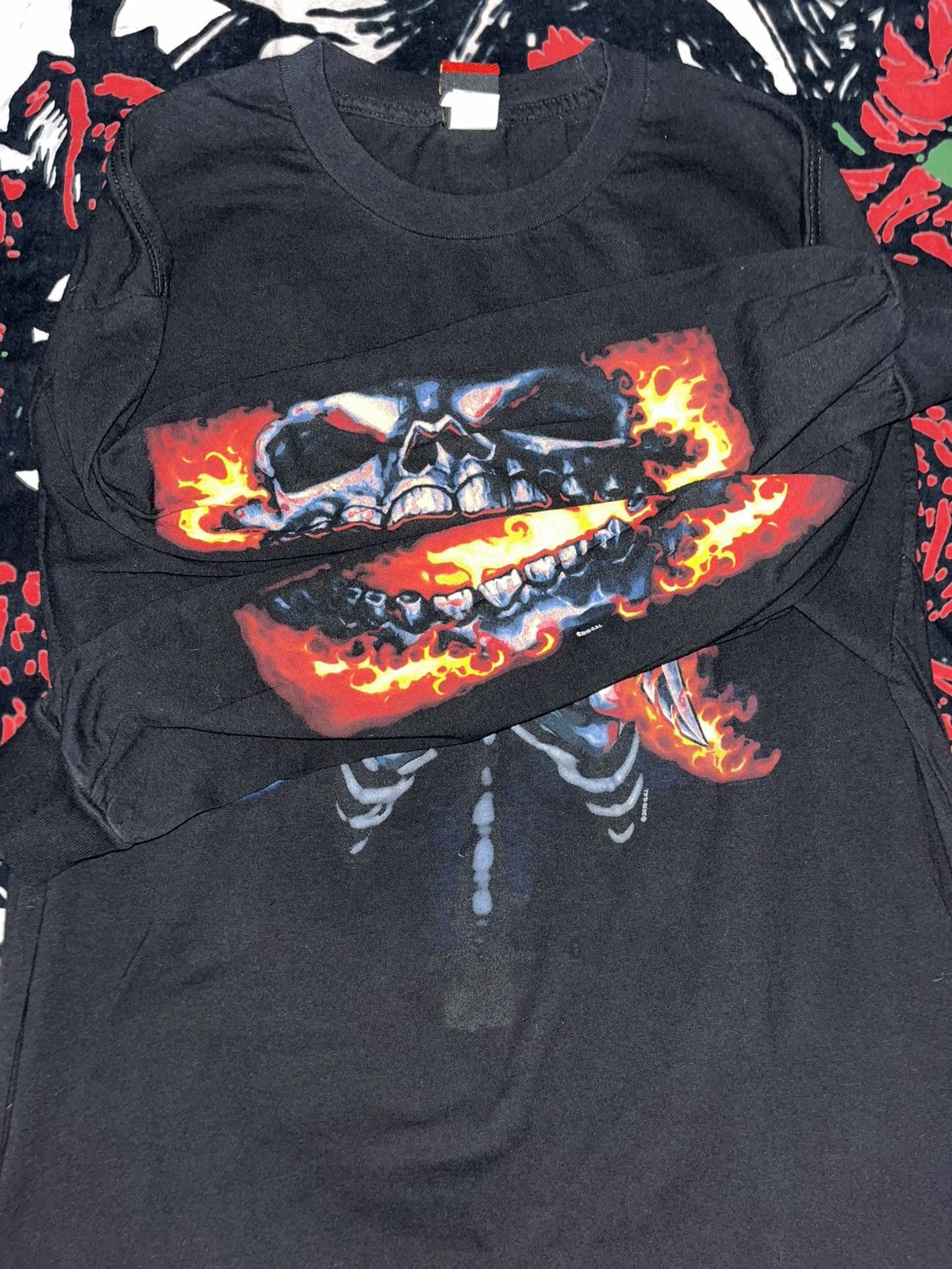 If Six Was Nine Crazy Y2K Faded Thrashed ERD Grunge Flames Knives Skull Tee Size US XL / EU 56 / 4 - 3 Thumbnail